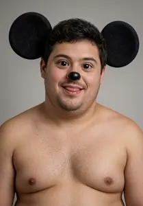 commiejak, mickey, black eyes, commie, communiaryan, communist, down syndrome, ear, fat, gray background