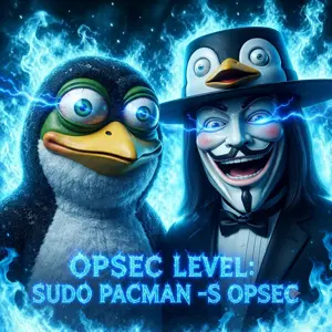 opsec demon, pepe, opsec level, 2nas, arch linux, beak, blue background, blue text, blush, bowtie