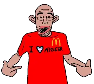 shirtjak, amerimutt, 1soyjak, arm, bald, big ears, big lips, brown eyes, brown skin, bushy eyebrows