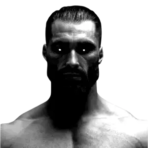 gigachad, gigarapist, beard, black and white, black hair, buff, effects, ernest khalimov, gray, gray background