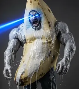 gigachad, terachad, gigamilk, banana, beard, food, fruit, gray background, gray skin, grayscale