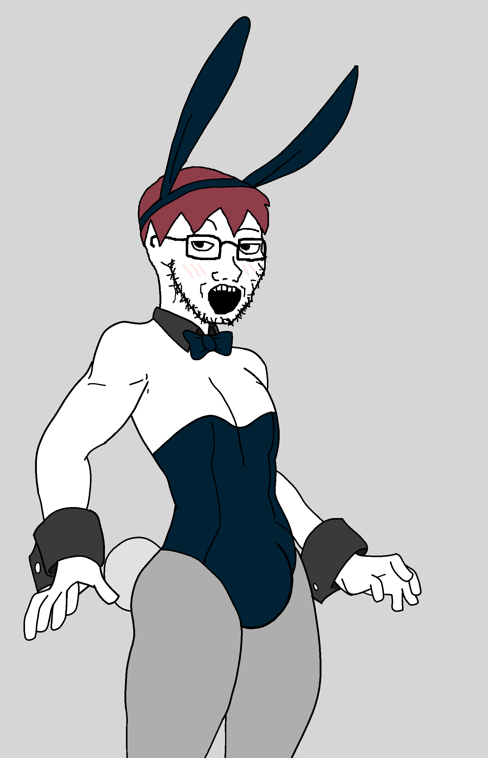 nape riggers, soyak, pinejak, natejak, 1soyjak, background, black eyes, blush, blush lines, bunnysuit