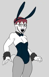 nape riggers, soyak, pinejak, natejak, 1soyjak, background, black eyes, blush, blush lines, bunnysuit