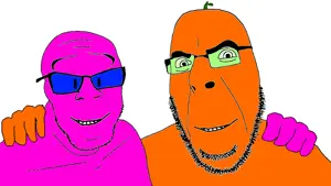 cobson, feraljak, gapejak, wholesome feraljak, wholesome soyjak, no more brother wars, 2soyjaks, bald, blue glasses, food