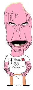 markiplier soyjak, science lover, 1soyjak, blonde hair, clitty leakage, cuck, full body, hair, i fucking love science, open mouth