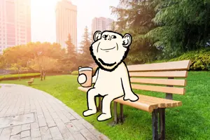 apollo, impish soyak ears, 1soyjak, bald, bench, black eyes, chin, closed mouth, cup, double chin
