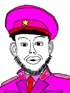 nojak, noejak, kuzified soyjaks, beret, black eyes, ears, epaulettes, half open mouth, military uniform, necktie