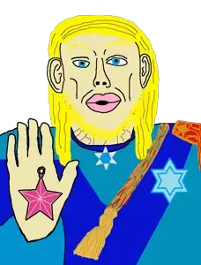 nojak, noejak, 1soyjak, ashtar sheran, blonde hair, blue clothes, blue eyes, ears, hair, half open mouth