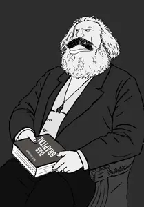 meximutt, 1soyjak, almost full body, black background, black eyes, book, capitalism, clothes, communism, communist