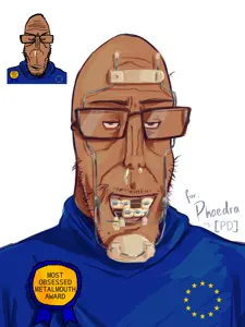 phlosophicalyderangd, markiplier soyjak, euromutt, euromutt, award, blue shirt, braces, brown skin, dental, dental headgear