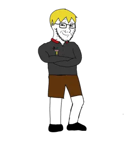 nate higgers, soyak, natejak, soyjak school, black eyes, blonde hair, closed mouth, full body, glasses, hair