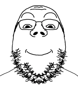 gapejak, gapejak front, shrimpish, shrimpish front, 1soyjak, closed mouth, front view, glasses, looking at you, smile