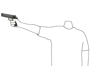 45, 45acp, accessory, arm, clothes, gun, half body, hands, holding gun, holding object