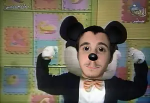 farfour, mickey mouse, commiejak, mickey, 1soyjak, animal ears, arabic text, brown eyes, brown hair, closed mouth