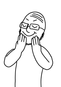 unknown, 1soyjak, bald, beard, brenton tarrant, closed eyes, eyebrow raise, eyebrows, glasses, half body