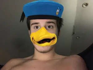 commiejak, irl soyjaks, 1soyjak, beak, bill, brown eyes, brown hair, closed mouth, clothes, donald duck