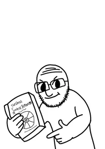 unknown, 1soyjak, bald, beard, black eyes, book, drink, eyebrows, glasses, manifesto
