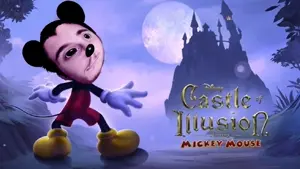 mickey mouse, commiejak, mickey, black eyes, boot, castle, closed mouth, clothes, disney, drawn background