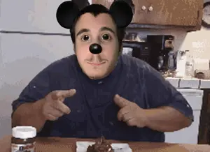 mickey mouse, commiejak, mickey, 1soyjak, animal, animal ears, animated, black eyes, black hair, blue shirt