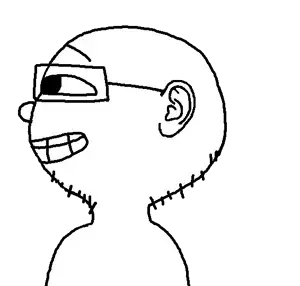 mintson, sidejaks, 1soyjak, bald, black eyes, ear, glasses, looking to the left, nose, side view