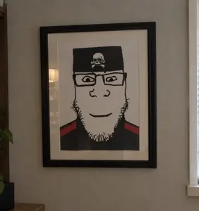markiplier soyjak, 1soyjak, bald, bone, bones, closed mouth, clothes, front view, glasses, hat