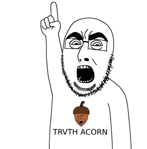 cobson, cobsontalks, acorn soyjaks, 1soyjak, acorn, bald, black eyes, glasses, half body, hands