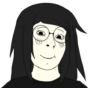 cobson, female cobson, femjak, black hair, black shirt, blush, brown eyes, eyebags, eyebrows, eyelashes