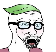 soyak, soyjak3, 1soyjak, black eyes, glasses, green hair, looking at you, open eyes, open mouth, stubble