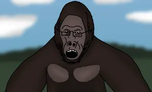 crimsonvoidhydra1488, king kong, unknown, 1soyjak, animal, ape, beard, brown skin, cloud, drawn background