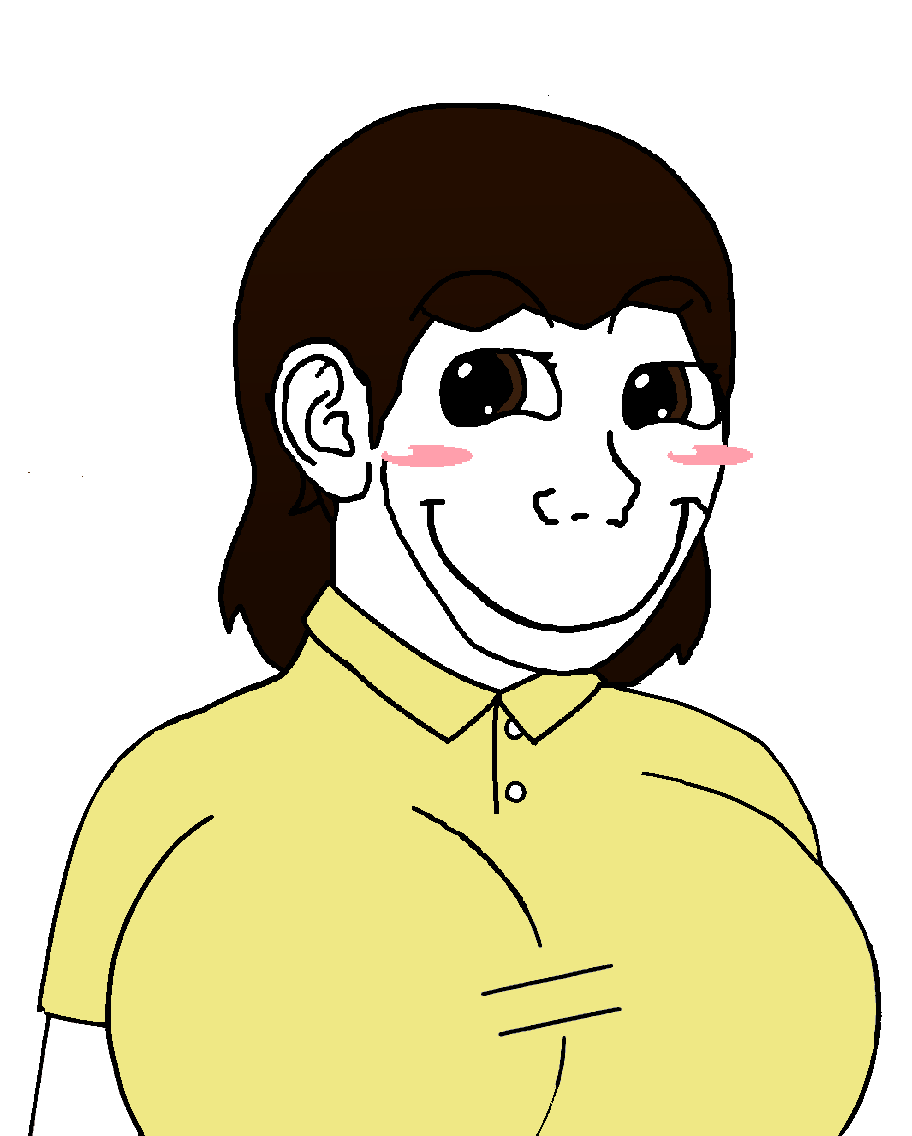 soyak, female soyak, soyak (cheeky), cheeky, femjak, foidjaks, 1soyjak, big breasts, black eyes, blush