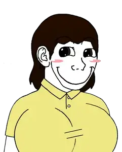 soyak, female soyak, soyak (cheeky), cheeky, femjak, foidjaks, 1soyjak, big breasts, black eyes, blush