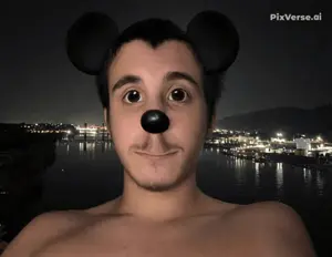 mickey mouse, backflip, black eyes, black hair, bridge, closed mouth, drowning, front view, full body, hair