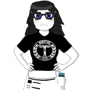 soytan, soytan wearing band shirt's, beanie, black hair, blue eyes, blush, brapped comment section☣️☣️☣️ do not enter☣️☣️☣️, breasts, clothes, cute