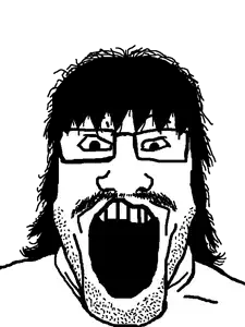 markiplier soyjak, 1soyjak, black eyes, black hair, eyelashes, front view, glasses, hair, looking at you, mullet