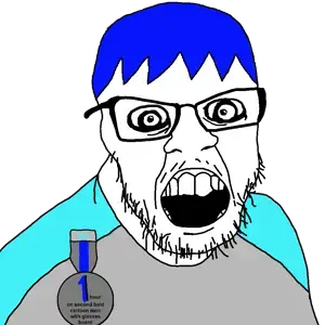 feraljak, feraljak (crazed), natejak, 'tuey, /soy2/, award, badge, blue hair, clothes, crazed