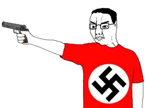 chudjak, 45, 45acp, angry, arm, closed mouth, clothes, front view, glasses, gun