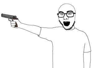 boxson, 45, 45acp, arm, bald, clothes, front view, glasses, gun, half body