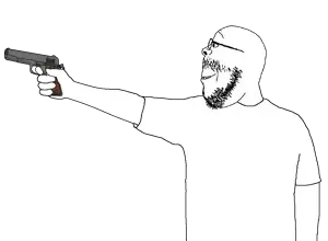 gapejak, gapejak side, wholesome soyjak, 45, 45acp, arm, bald, clothes, front view, glasses