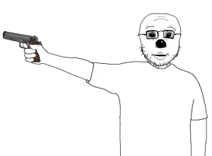 mousejak, 45, 45acp, arm, bald, closed mouth, clothes, creepy, front view, glasses