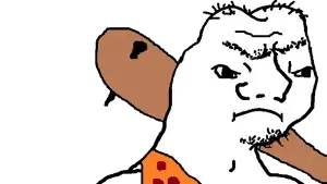 wojak, 1nas, angry, brainlet, caveman, club, grug, hair, looking to the right, mace