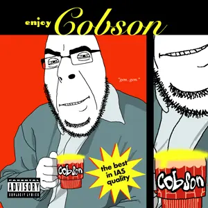 cobson, 1soyjak, album cover, bald, cup, glasses, half body, incubus, looking at you, music
