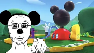 mickey mouse, mousejak, 1soyjak, bald, black eyes, cartoon, clubhouse, commie, communist, disney