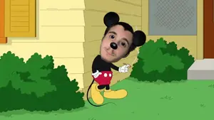 mickey mouse, 1soyjak, animal, animal abuse, animal ears, black hair, cartoon, cigar, cigarette, clothes