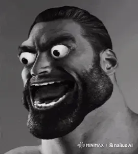 gigachad, beard, big eyes, black and white, black hair, buff, ear, eyes, gem, gray background