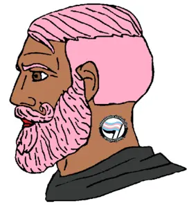 yes chad, antifa, beard, brown eyes, brown skin, closed mouth, hair, looking to the left, medium hair, neutral