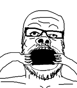 a24 slowburn soyjak, 1soyjak, bald, glasses, hands, looking up, monochrome, open eyes, open mouth, open mouth
