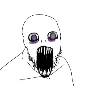 feraljak, feraljak (crazed), 1soyjak, crazed, eyebags, horror, no eyebrows, no glasses, nostrils, open eyes