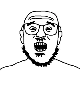 billson, 1soyjak, black eyes, ear, glasses, looking at you, monochrome, mustache, open eyes, open mouth