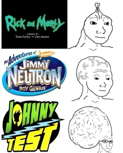 wojak, 3wojaks, bald, big brain, black eyes, brain, closed mouth, looking to the right, neutral, nickelodeon
