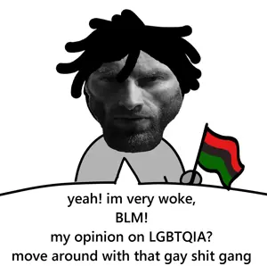 gigachad, 'toss, black eyes, black hair, blm, braids, closed mouth, english text, front view, full body